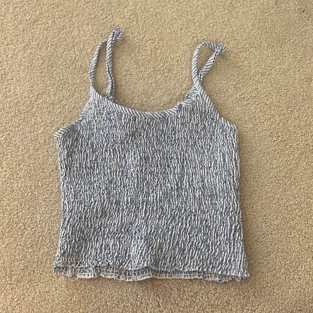 Worn Once Brandy Melville Scrunched Light Blue & White Tank!